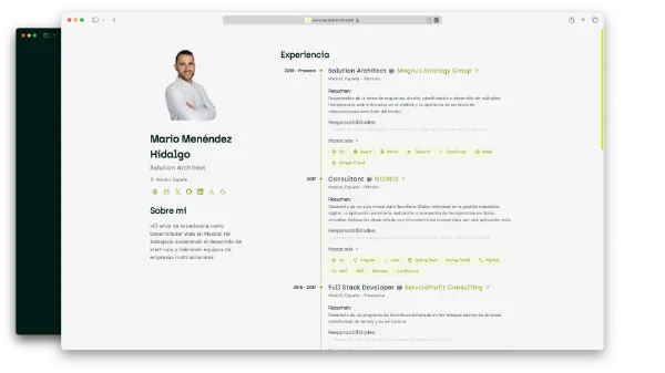 Imagen de la landing page de mi currículum vitae en línea.